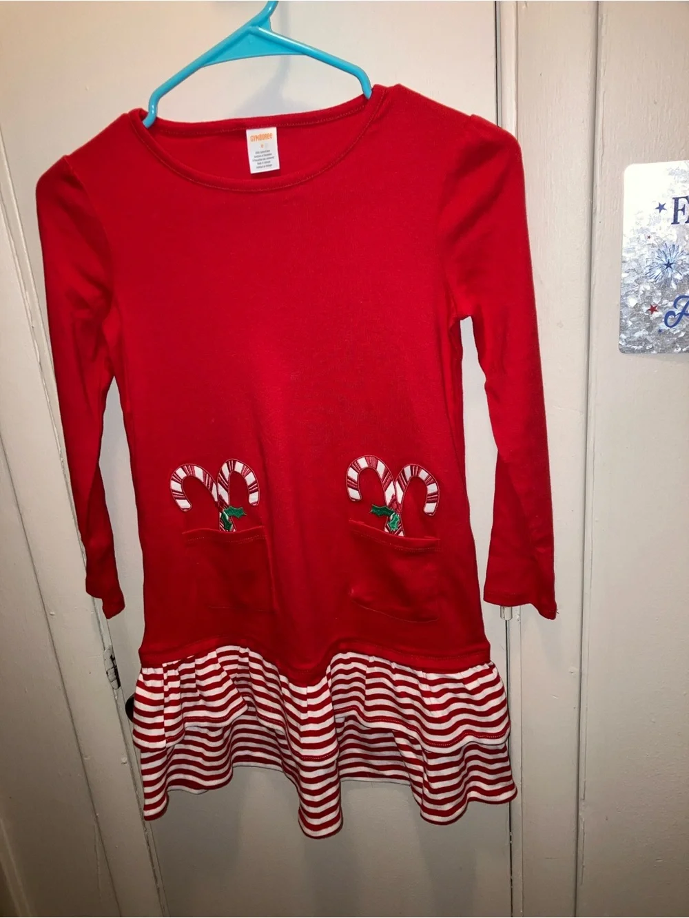 Gymboree Red Long-Sleeve Candy Cane Pocket Dress 2022 Line Size 8